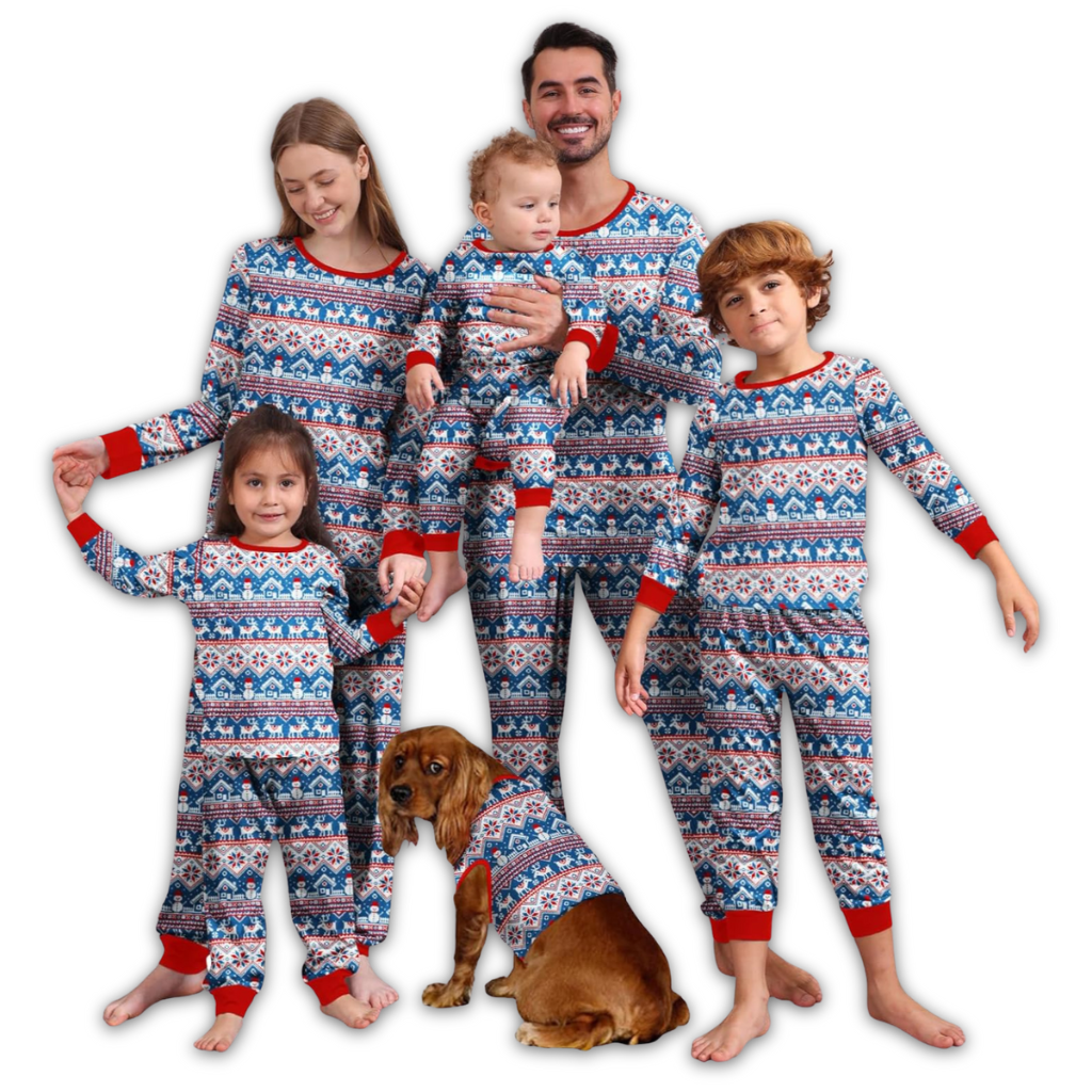 Snow Design Matching Family Christmas Pajamas With Long Sleeve Tops And Loungewear